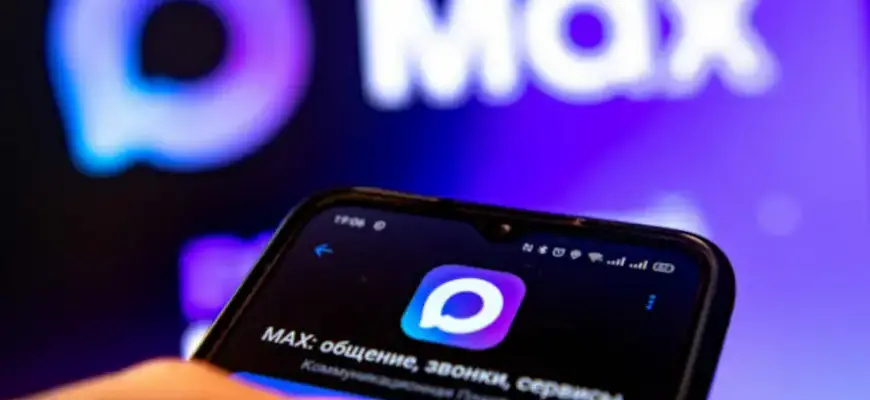 мессенджер макс в руке на фоте логотипа макс