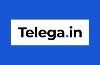 лого сайта telega in черная надпись на белом синий фон