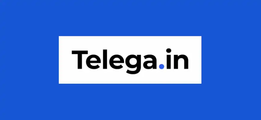 лого сайта telega in черная надпись на белом синий фон